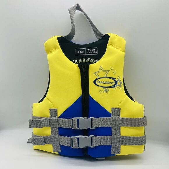 O’Rageous Type III Life Jacket Child 30-50 Lbs Yellow Blue Gray Straps Buckles - Picture 11 of 12